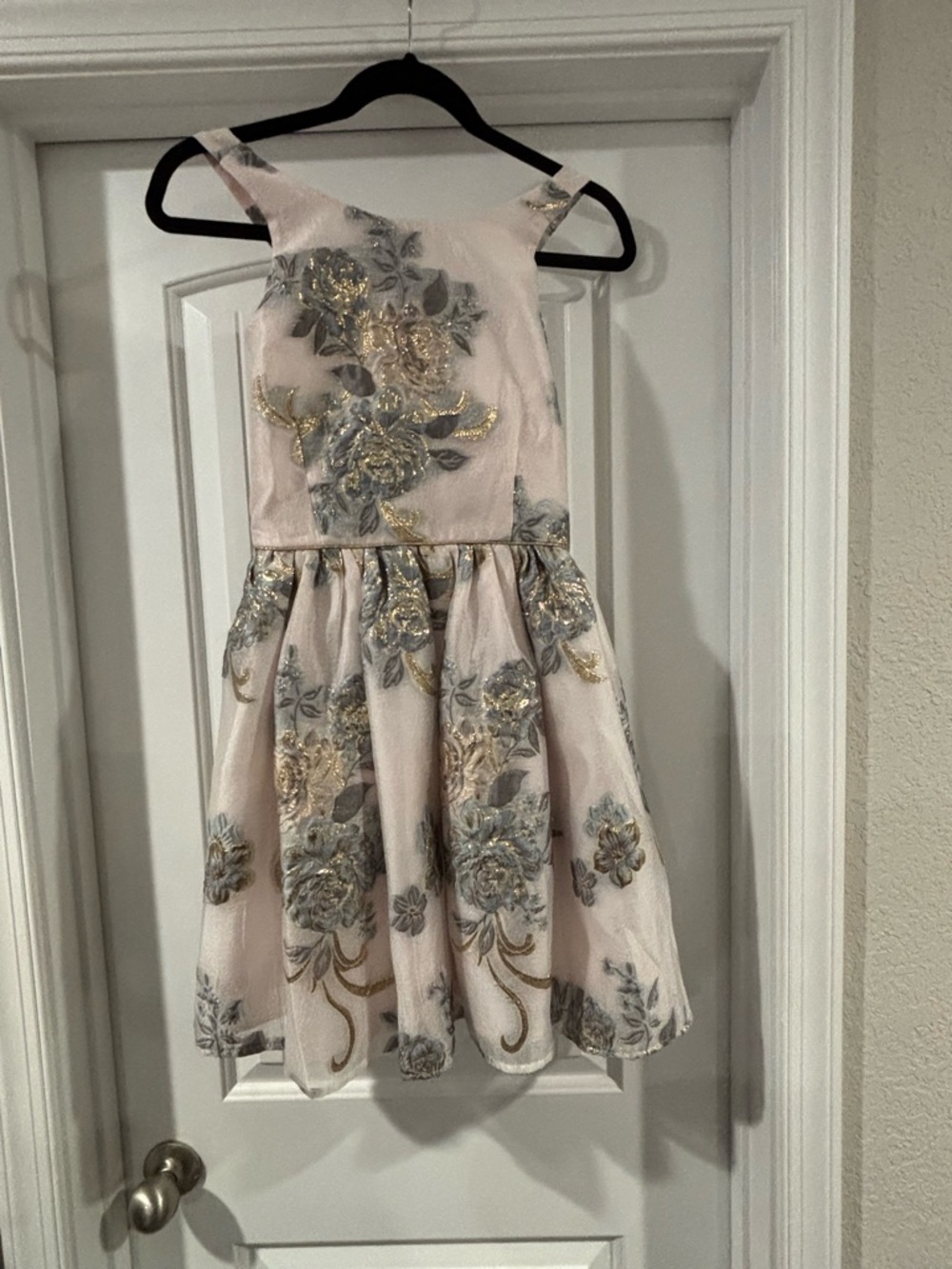 Girls' Blush Pink Floral Embroidered Party Dress